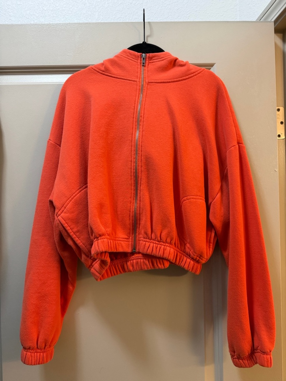 BDG Orange Cropped Zip-Up Fleece Hoodie